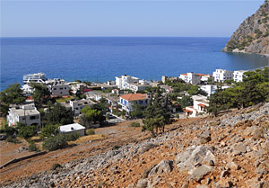 View of Agia Roumeli from a hill above the village - click to enlarge