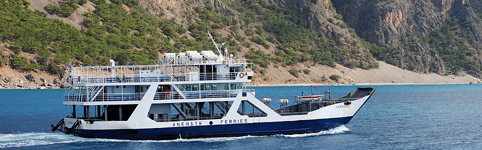 The ferryboat 'Samaria' along the coast near Agia Roumeli